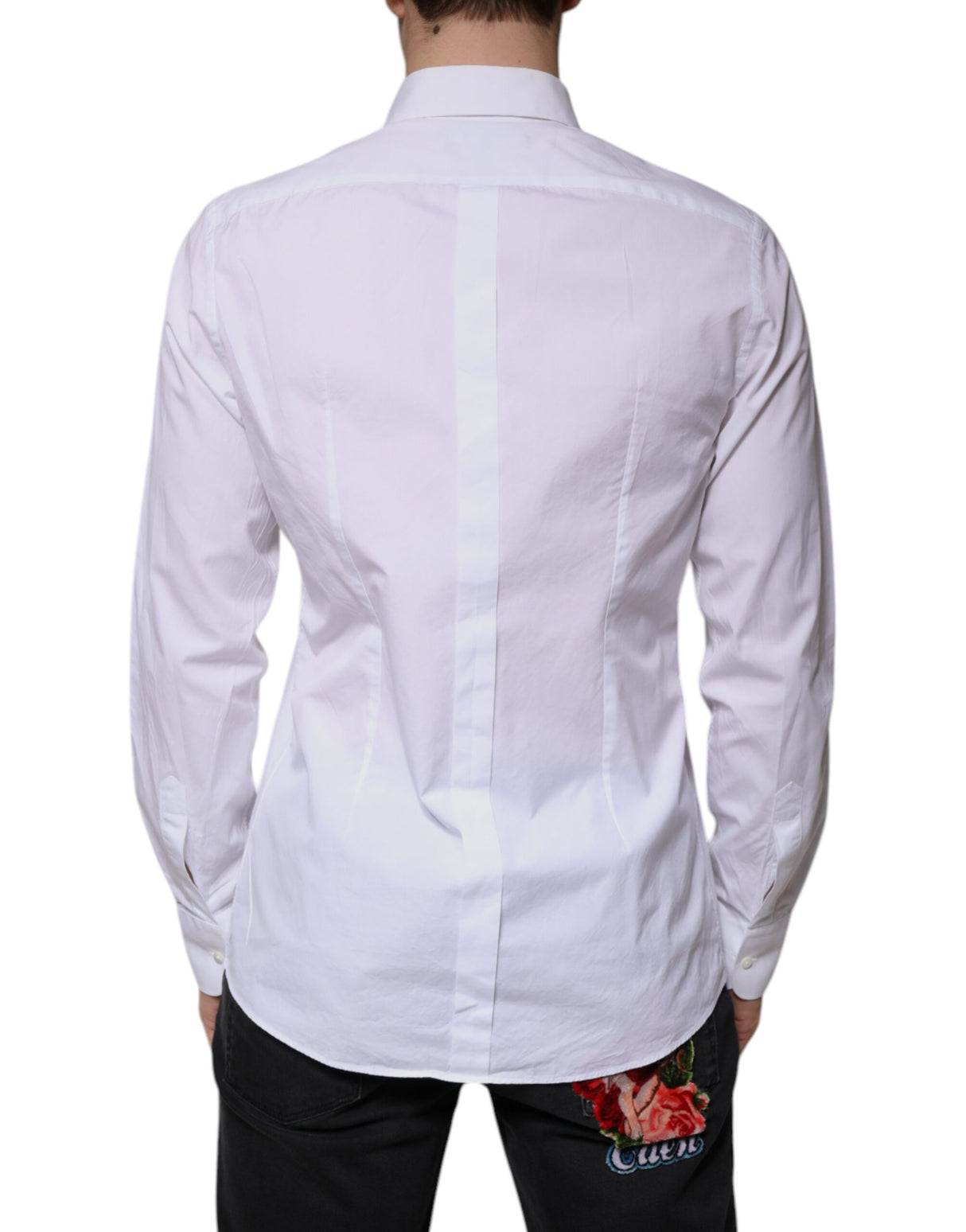 Dolce & Gabbana White Bib Cotton Poplin GOLD Men Formal Shirt