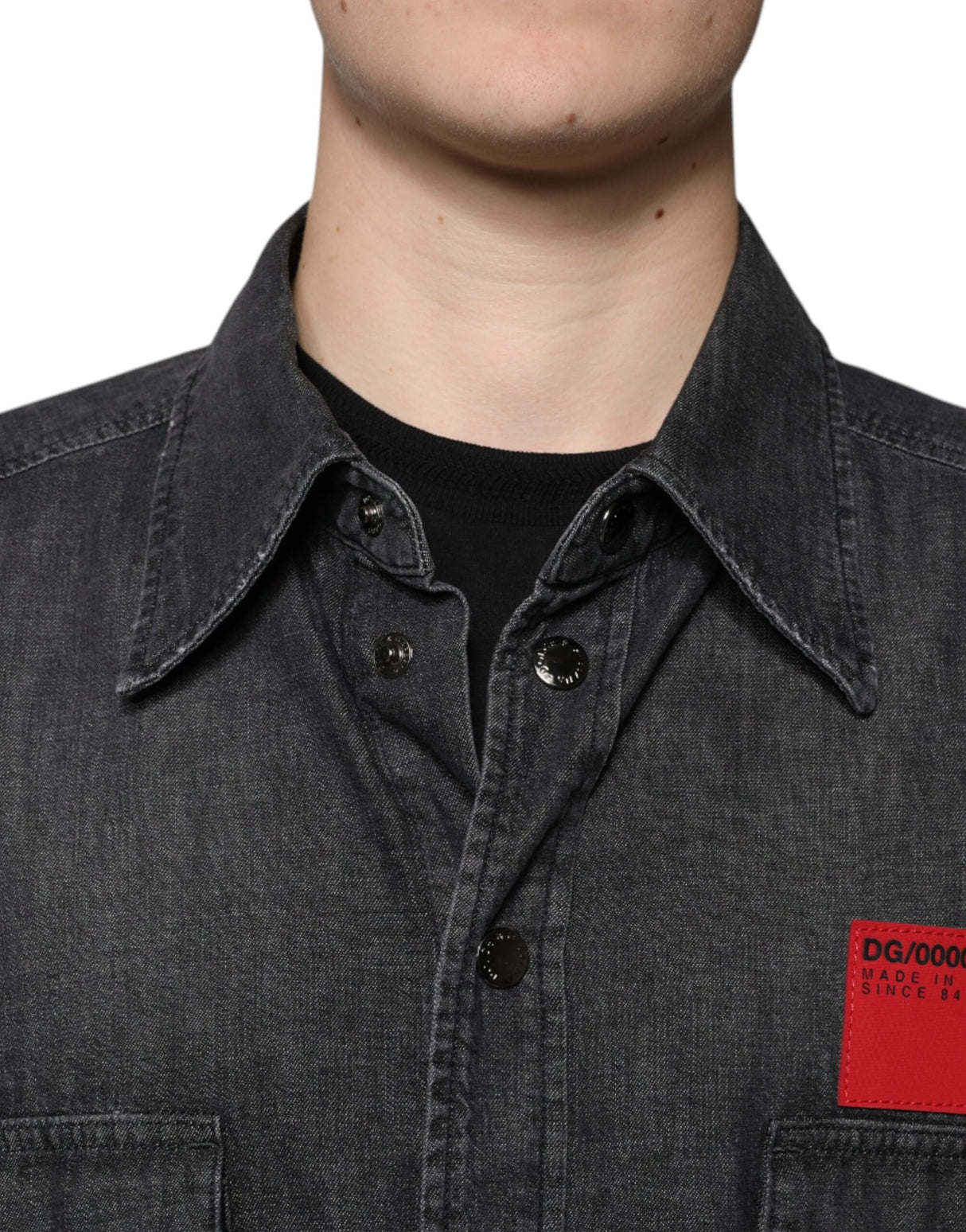 Dolce & Gabbana Black Logo Cotton Button Down Denim Shirt