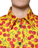 Dolce & Gabbana Yellow Cherry Button Down Men Casual Shirt