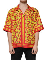 Dolce & Gabbana Yellow Cherry Button Down Silk Casual Shirt