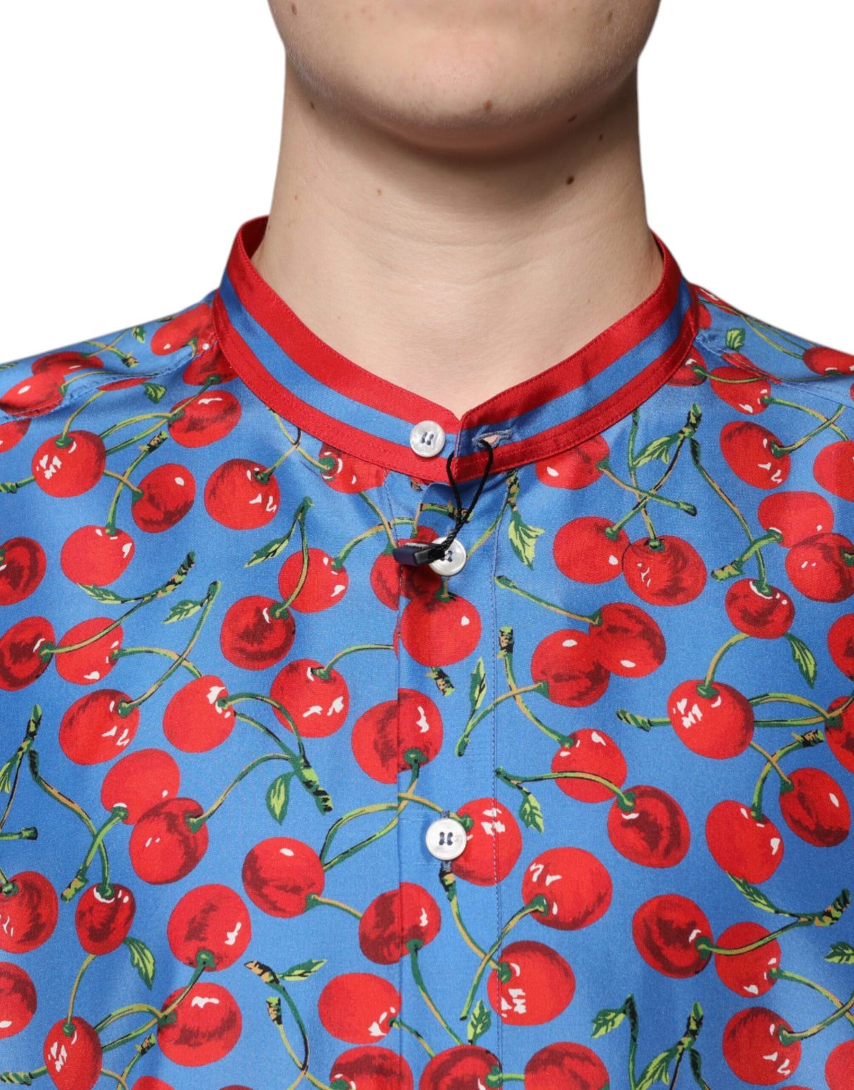 Dolce & Gabbana Blue Cherry Silk Button Down Casual Shirt