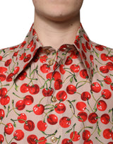 Dolce & Gabbana Beige Cherry Button Down Men Casual Shirt