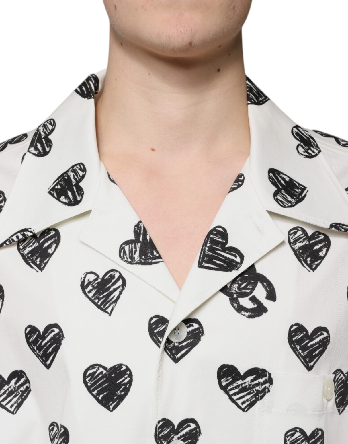 Dolce & Gabbana White Heart Print Short Sleeve Casual Shirt