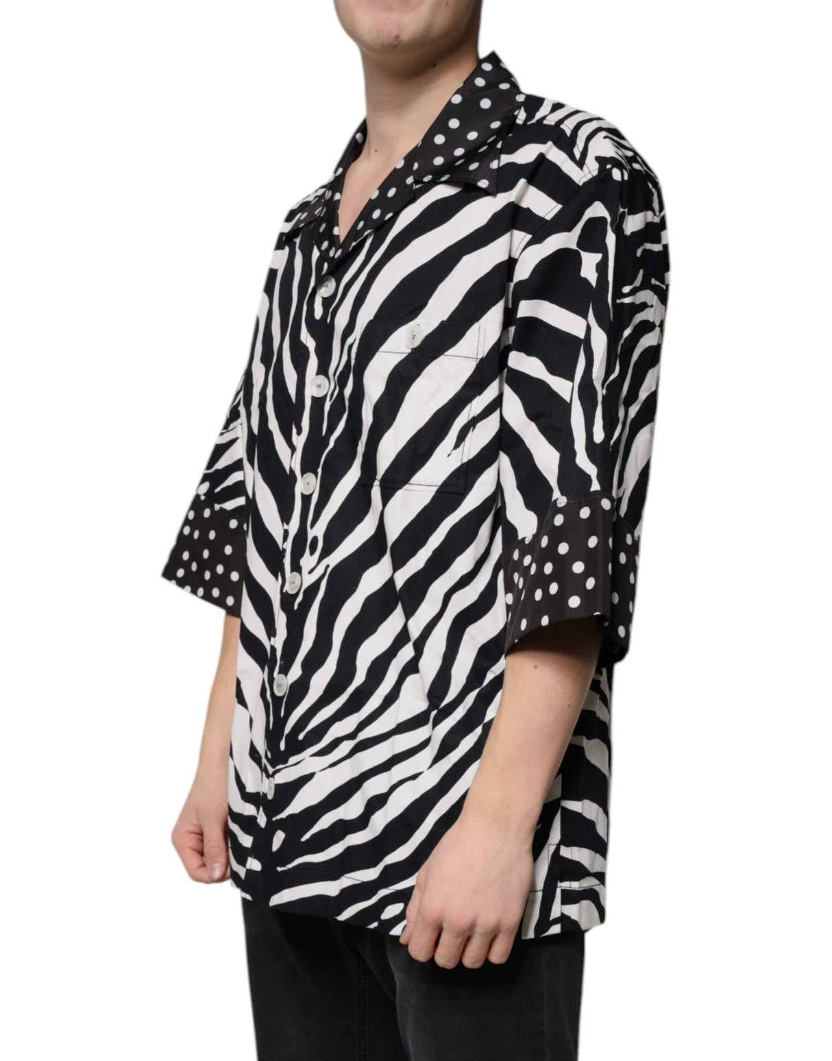 Dolce & Gabbana Black White Zebra Button Down Oversize Shirt