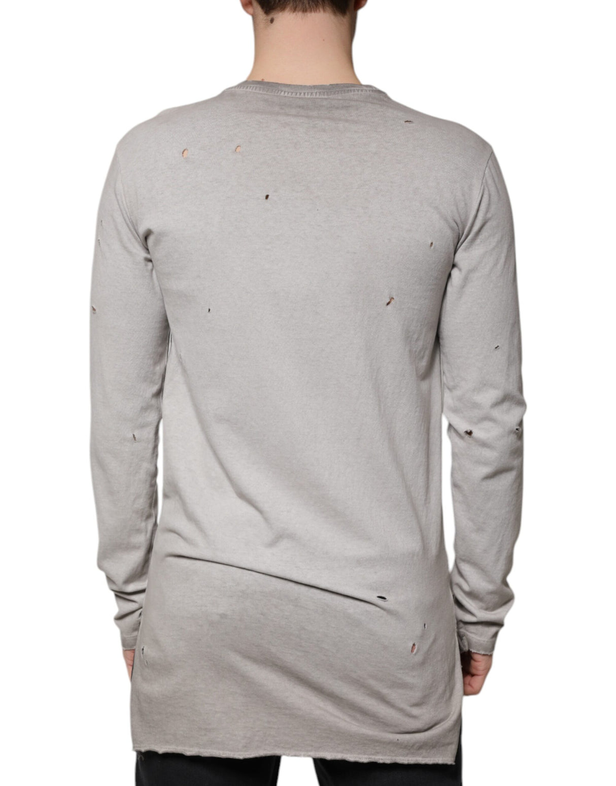 Dolce & Gabbana Gray Printed Cotton Crewneck Pullover Sweater