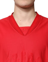 Dolce & Gabbana Red Cotton V-neck Short Sleeves T-shirt