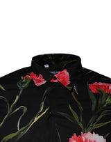 Dolce & Gabbana Black Floral Cotton Formal Men Dress Shirt