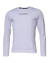 Dolce & Gabbana White Logo Crew Neck Cotton Pullover Sweater