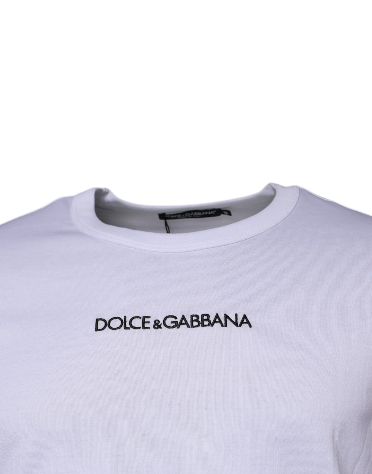 Dolce & Gabbana White Logo Crew Neck Cotton Pullover Sweater