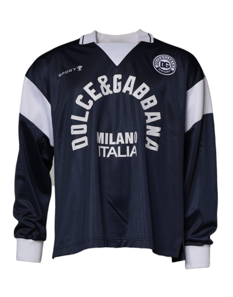 Dolce & Gabbana Blue Logo Jersey Collared Pullover Sweater