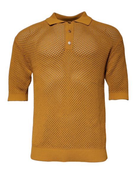 Dolce & Gabbana Brown Perforated Collared Short Sleeves T-shirt