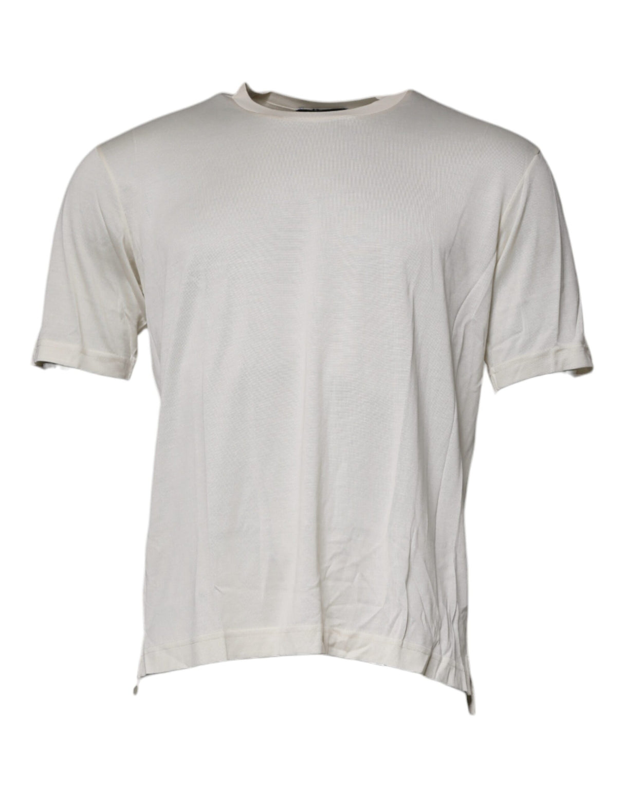 Dolce & Gabbana Off White Silk Crew Neck Short Sleeve T-shirt