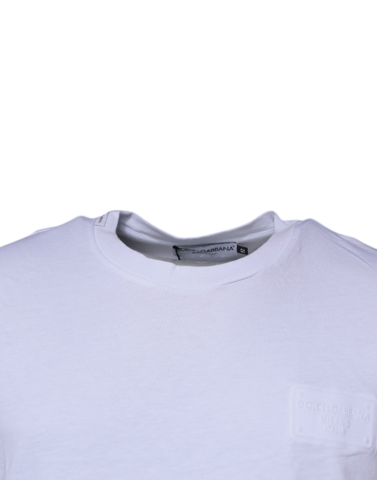 Dolce & Gabbana White Logo Patch Cotton Crew Neck T-shirt