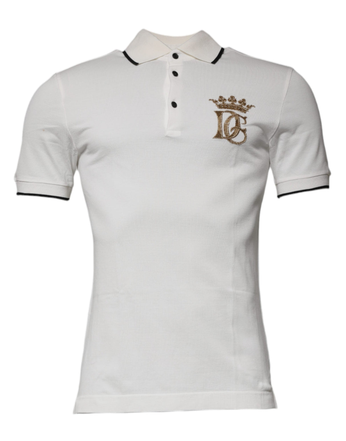 Dolce & Gabbana Off White Crown Cotton Collared Polo T-shirt