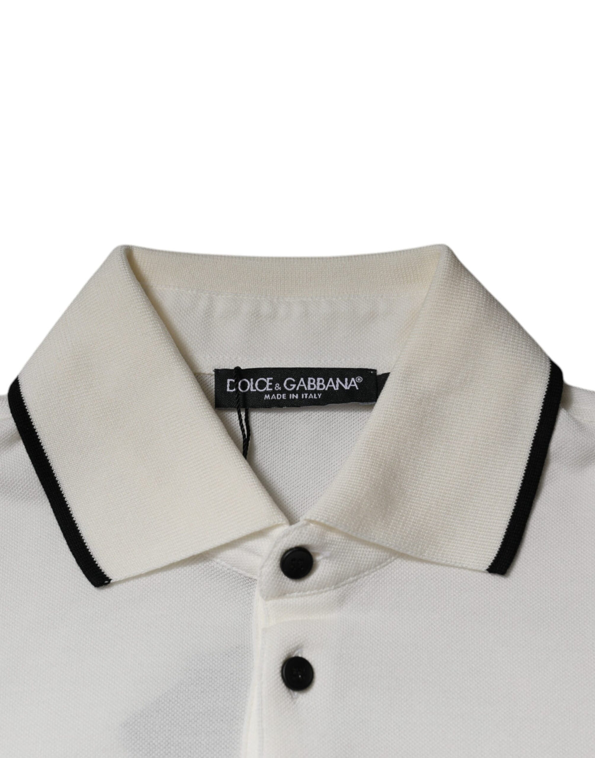 Dolce & Gabbana Off White Crown Cotton Collared Polo T-shirt