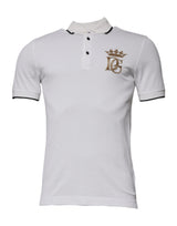 Dolce & Gabbana Off White Crown Cotton Collared Polo T-shirt