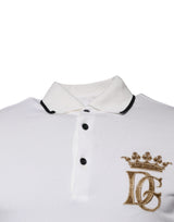 Dolce & Gabbana Off White Crown Cotton Collared Polo T-shirt