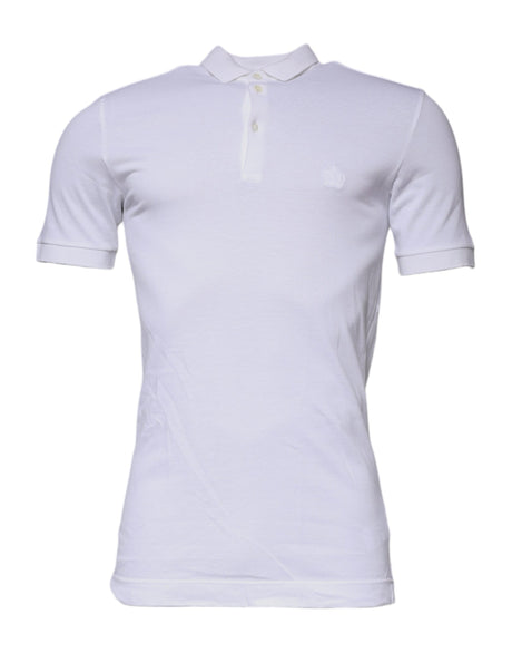 Dolce & Gabbana White Cotton Crown Collared Polo T-shirt