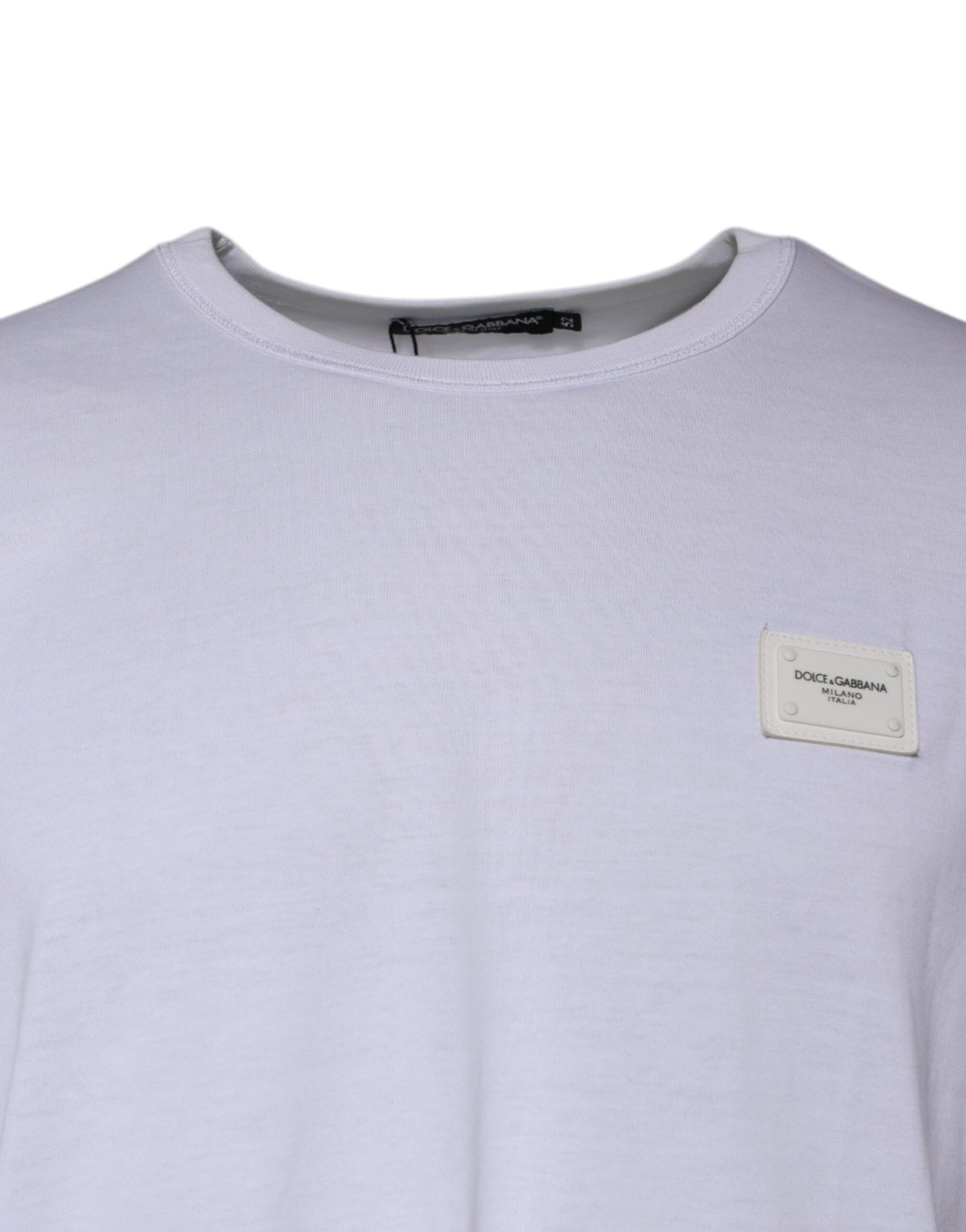 Dolce & Gabbana White Cotton Logo Plaque Crew Neck T-shirt