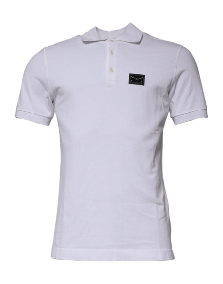 Dolce & Gabbana White Cotton Logo Plaque Collared Polo T-shirt