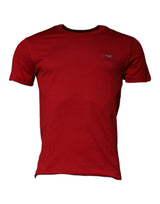 Dolce & Gabbana Red Cotton Logo Plaque Men Crew Neck T-shirt