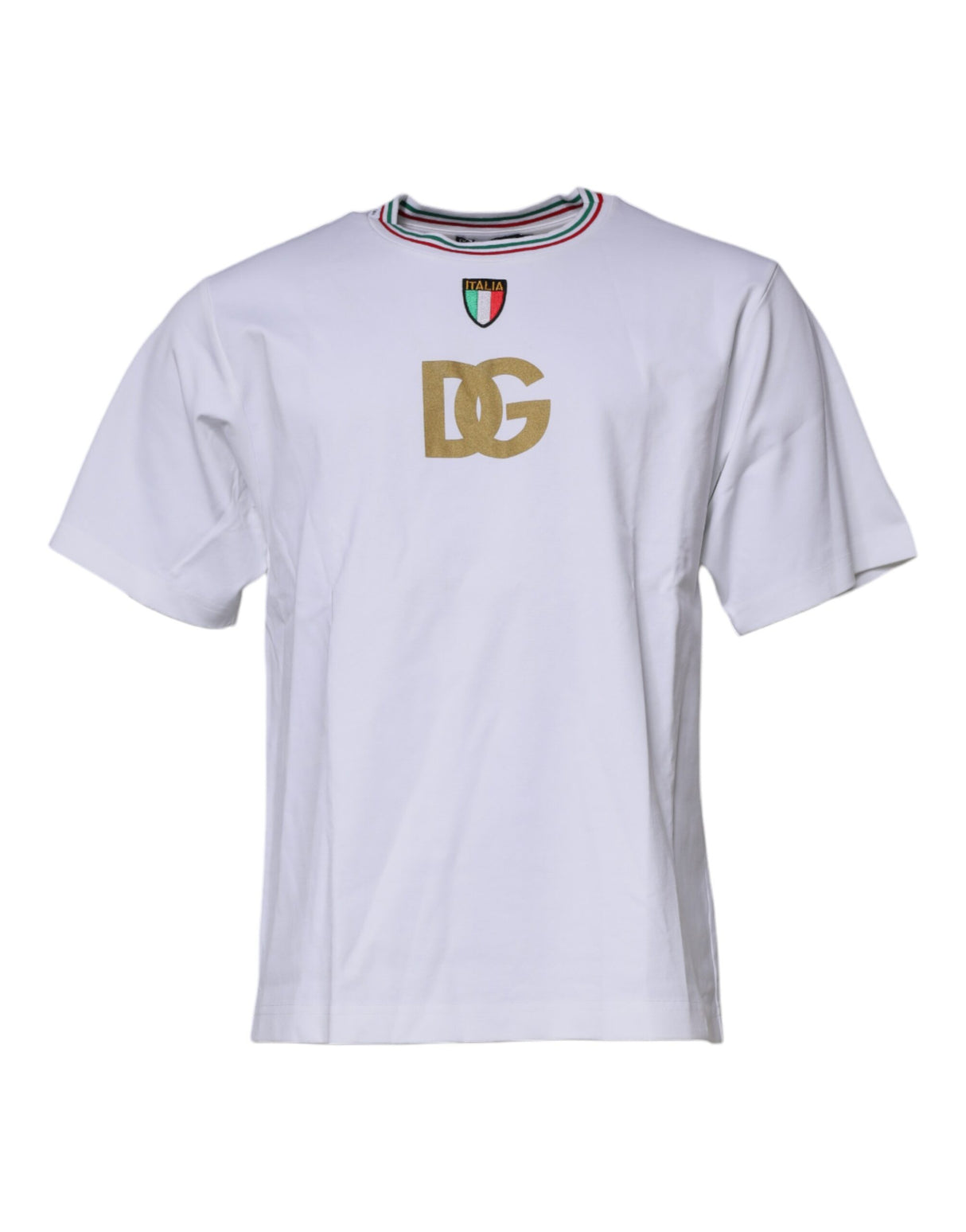 Dolce & Gabbana White Logo Print Cotton Crew Neck T-shirt