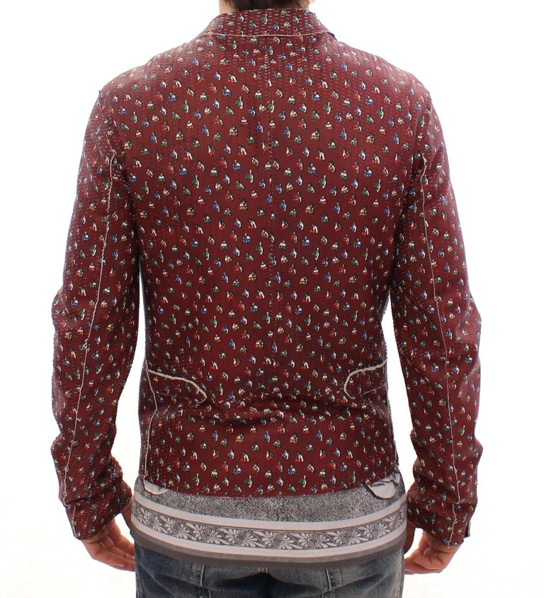 Dolce & Gabbana Exclusive Boxer Print Bordeaux Leather Jacket