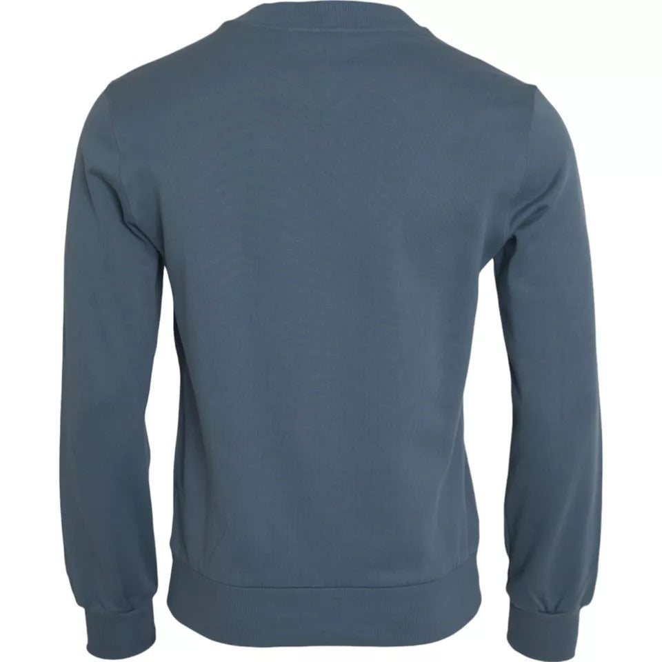 Dolce & Gabbana Blue Cotton Logo Patch Crew Neck Men Pullover Sweater