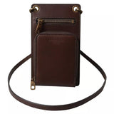 Dolce & Gabbana Brown Calf Leather Zip Logo Shoulder Neck Strap Wallet