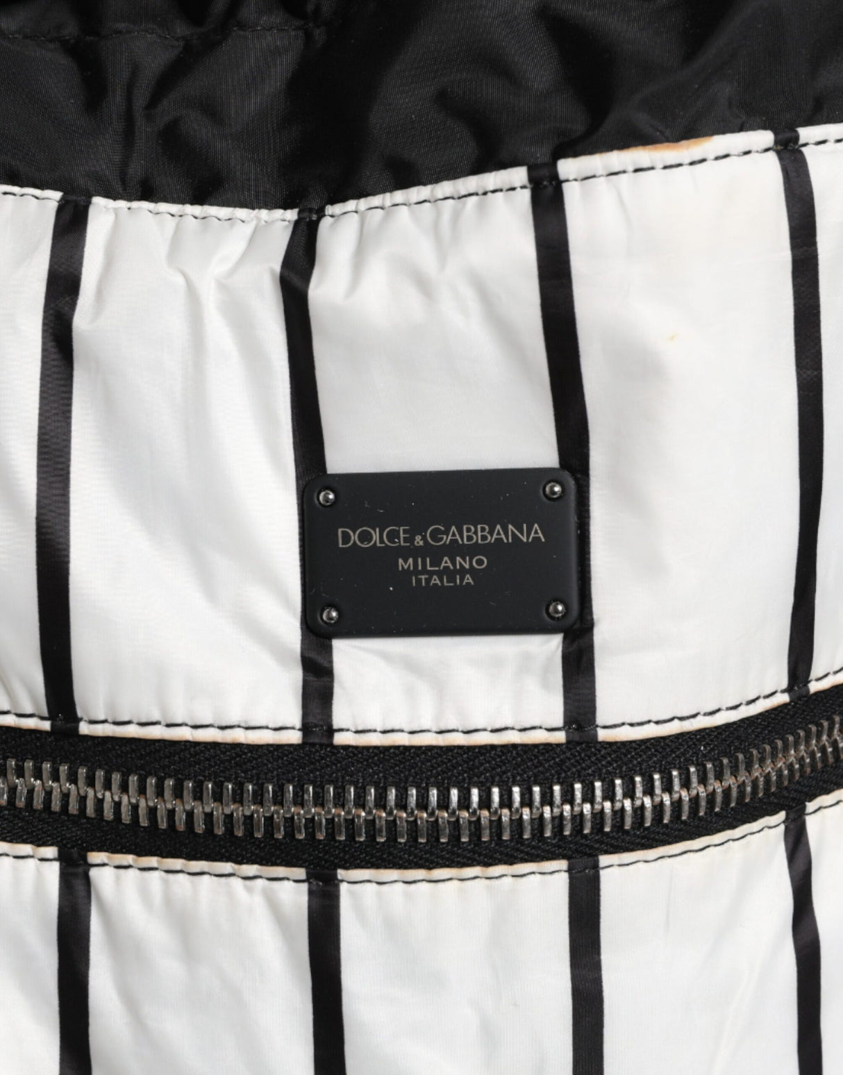 Dolce & Gabbana Black White Striped Polyester Drawstring Backpack Bag