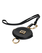 Dolce & Gabbana Black Round Leather DG Logo Coin Purse Lanyard Wallet