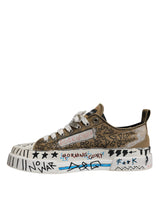 Dolce & Gabbana Brown Canvas Low Top Logo Print Sneakers Shoes