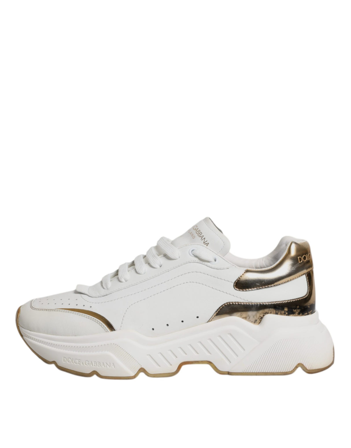 Dolce & Gabbana White Gold DAYMASTER Leather Sneakers Shoes