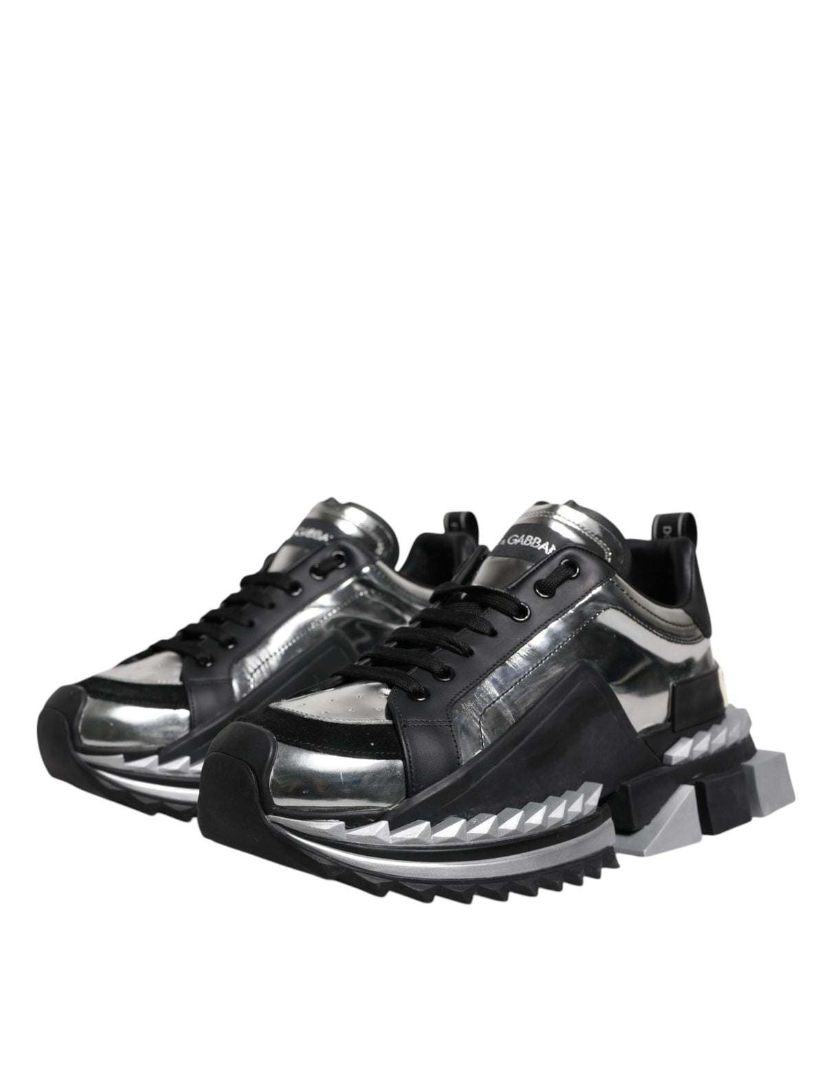 Dolce & Gabbana Black Silver SUPER KING Leather Sneaker Shoes