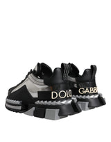 Dolce & Gabbana Black Silver SUPER KING Leather Sneaker Shoes