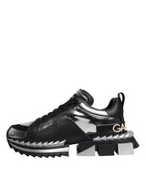 Dolce & Gabbana Black Silver SUPER KING Leather Sneaker Shoes