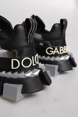 Dolce & Gabbana Black Silver SUPER KING Leather Sneaker Shoes