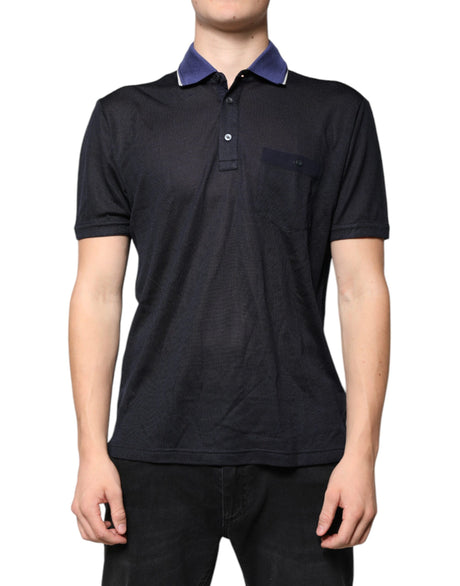 Dolce & Gabbana Blue Silk Collared Short Sleeves Polo T-shirt