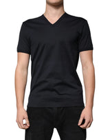 Dolce & Gabbana Black Cotton V-neck Short Sleeves T-shirt