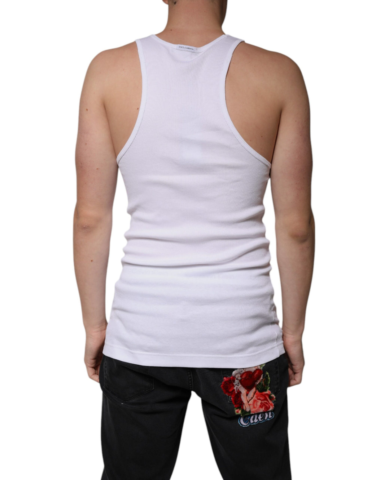 Dolce & Gabbana White Cotton Sleeveless Round Neck Tank T-shirt