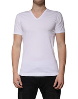 Dolce & Gabbana White Cotton V-neck Short Sleeves T-shirt