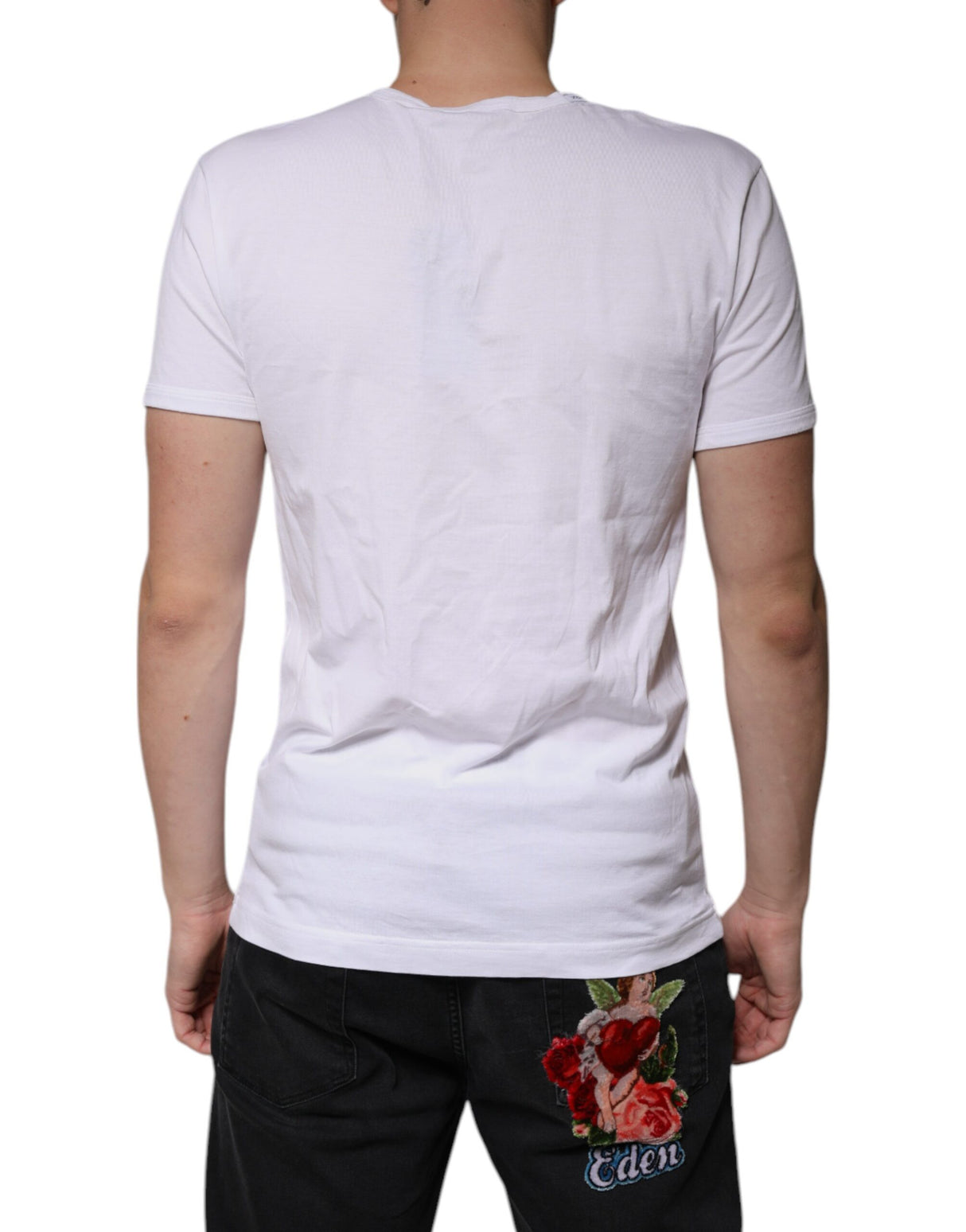 Dolce & Gabbana White Cotton V-neck Short Sleeves T-shirt