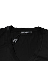 Dolce & Gabbana Black Cotton Logo Vneck Short Sleeve T-shirt