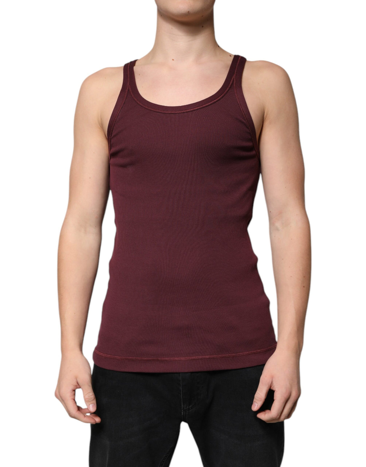 Dolce & Gabbana Maroon Cotton Sleeveless Round Neck Tank T-shirt