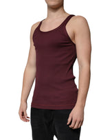 Dolce & Gabbana Maroon Cotton Sleeveless Round Neck Tank T-shirt