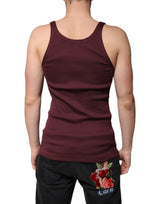 Dolce & Gabbana Maroon Cotton Sleeveless Round Neck Tank T-shirt