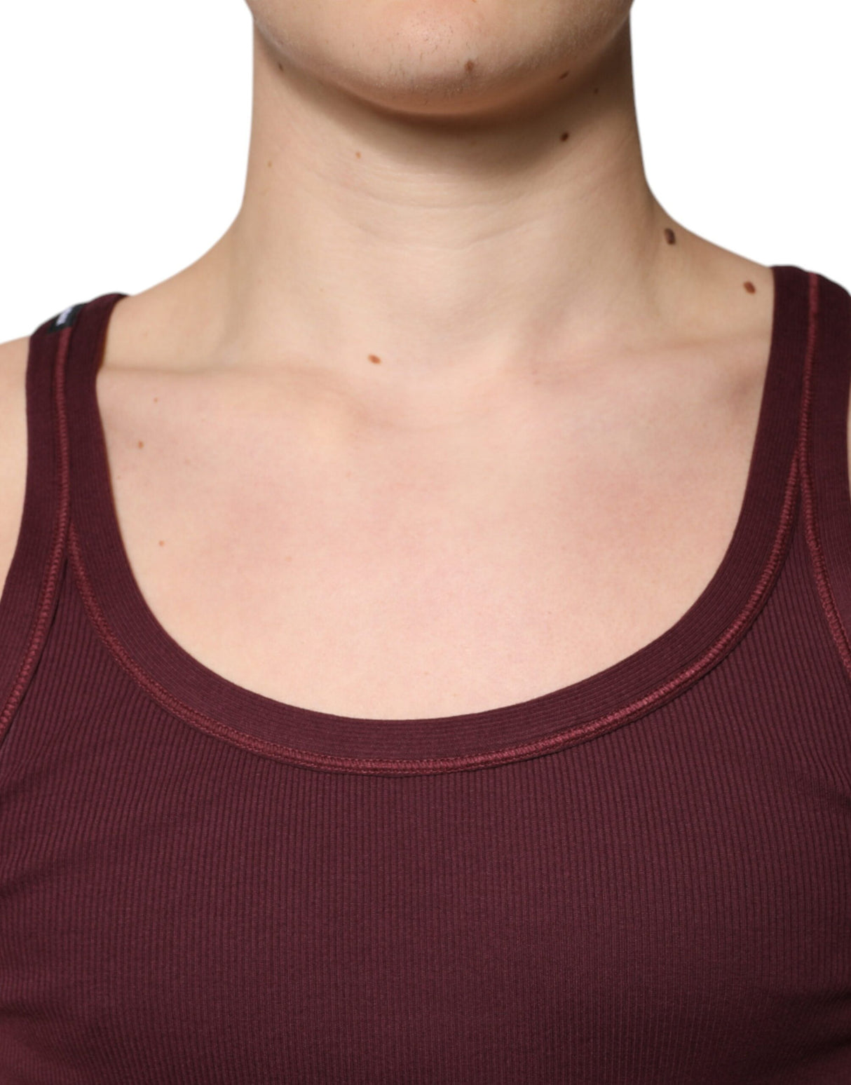 Dolce & Gabbana Maroon Cotton Sleeveless Round Neck Tank T-shirt