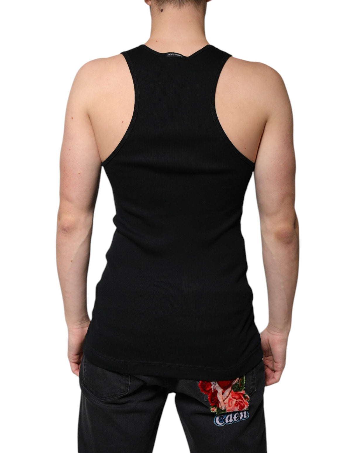 Dolce & Gabbana Black Cotton Sleeveless Round Neck Tank T-shirt