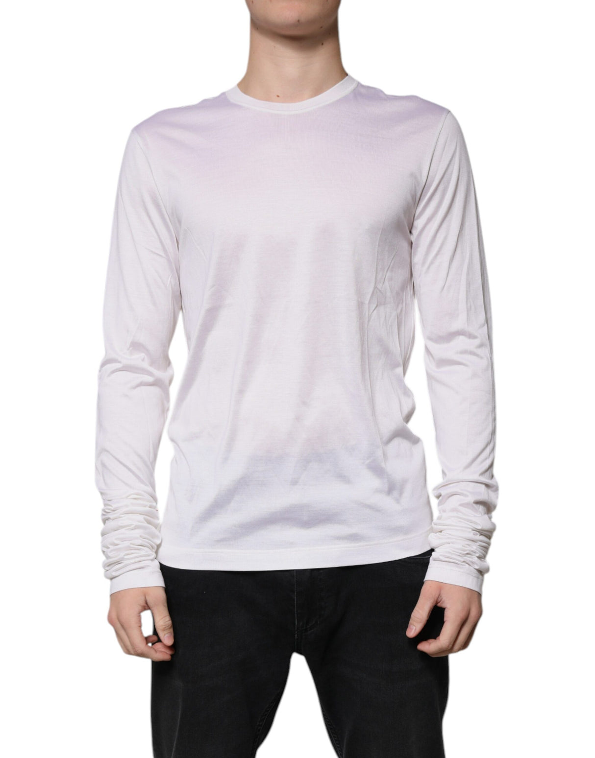 Dolce & Gabbana White Silk Crew Neck Men Pullover Sweater