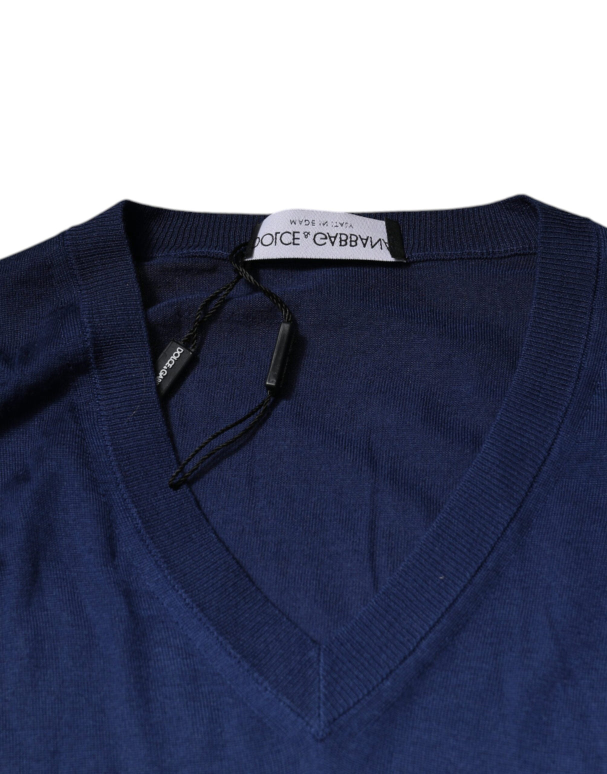 Dolce & Gabbana Navy Blue Cashmere V-neck Pullover Sweater